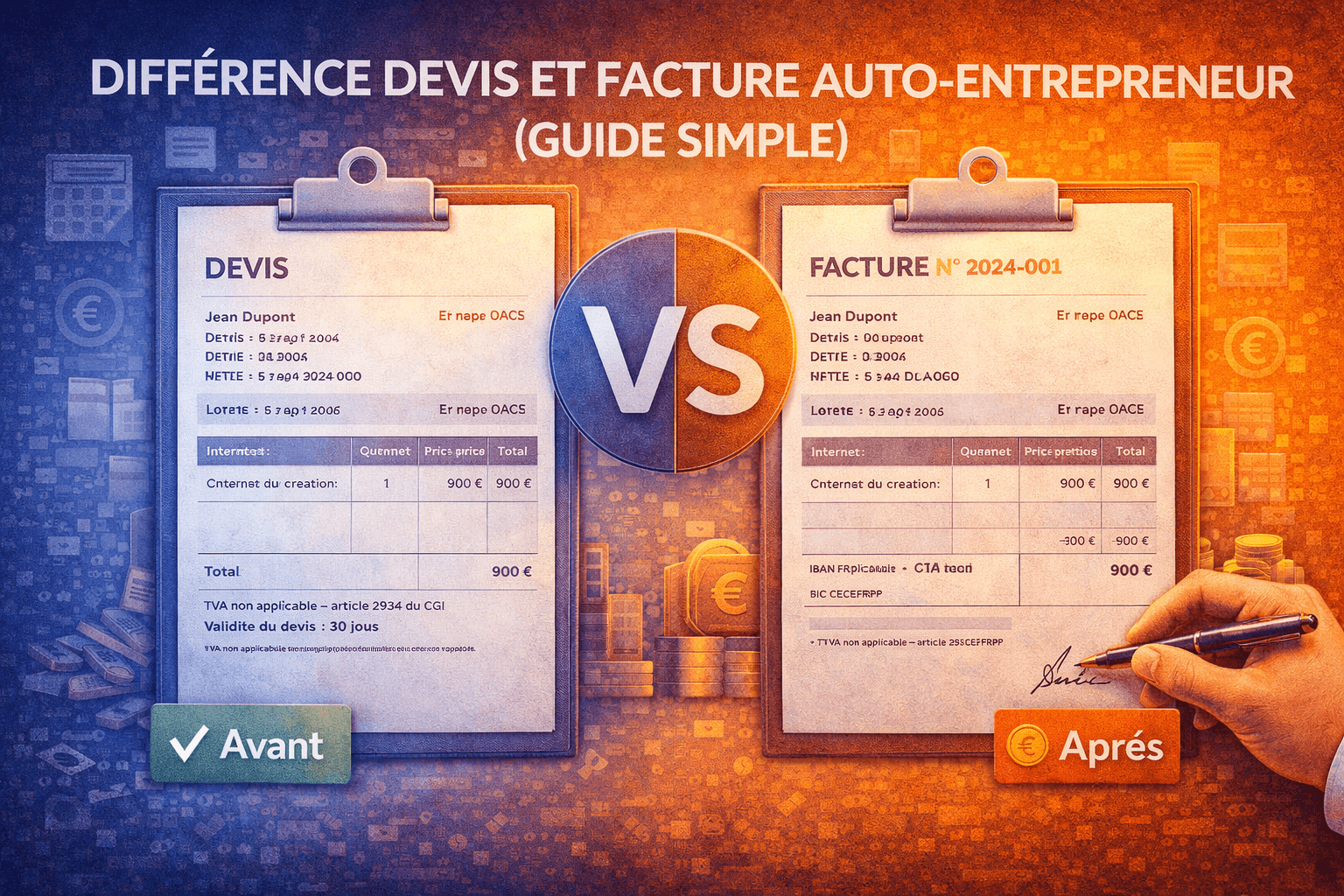 Différence devis et facture auto-entrepreneur : guide complet